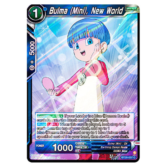 Bulma (Mini), New World Common card from the Dragon Ball Super Card Game set Prismatic Clash