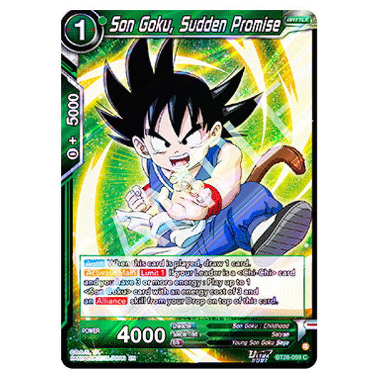 Son Goku, Sudden Promise Common card from the Dragon Ball Super Card Game set Prismatic Clash