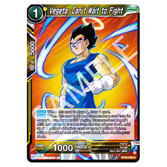 Vegeta, Can’t Wait to Fight Common card from the Dragon Ball Super Card Game set Prismatic Clash