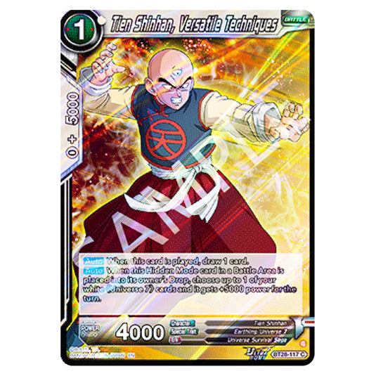 Tien Shinhan, Versatile Techniques Common card from the Dragon Ball Super Card Game set Prismatic Clash