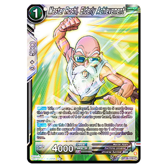 Master Roshi, Elderly Achievement Common card from the Dragon Ball Super Card Game set Prismatic Clash