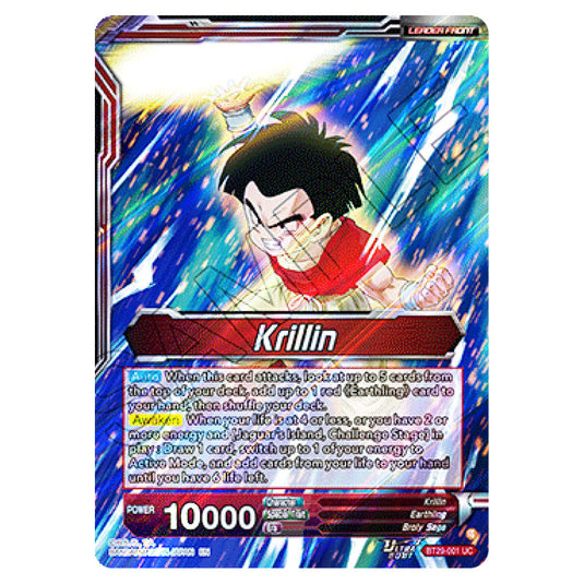 Krillin LEADER card from the Dragon Ball Super Card Game set Fearsome Rivals (BT29-001)