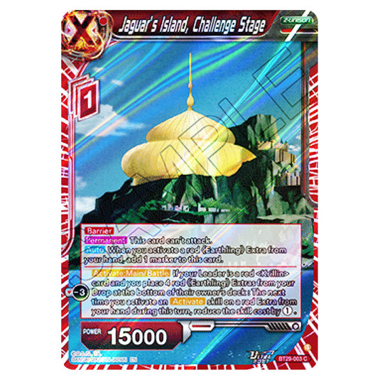 Jaguar’s Island, Challenge Stage Z-UNISON card from the Dragon Ball Super Card Game set Fearsome Rivals (BT29-003)