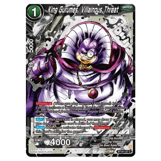 Dragon Ball Super - Fighter's Ambition - King Gurumes, Villainous Threat - BT19-137