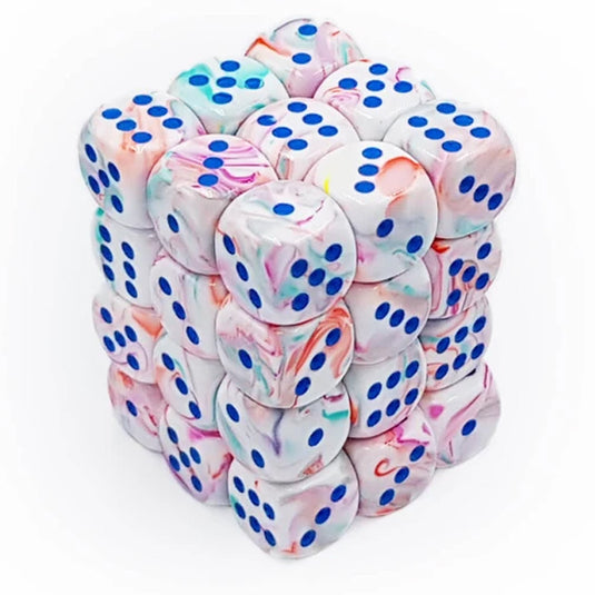 Chessex - Signature - 12mm d6 with pips Dice Blocks (36 Dice) - Festive Pop Art /blue