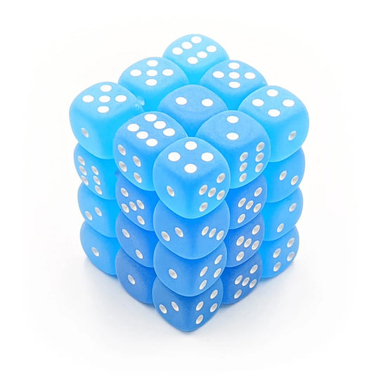 Chessex - Signature - 12mm d6 with pips Dice Blocks (36 Dice) - Frosted Caribbean Blue w/white