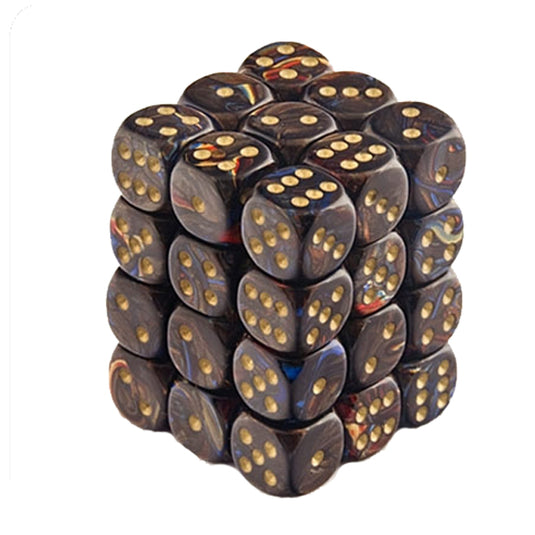 Chessex - Signature - 12mm d6 with pips Dice Blocks (36 Dice) - Scarab Blue Blood w/gold