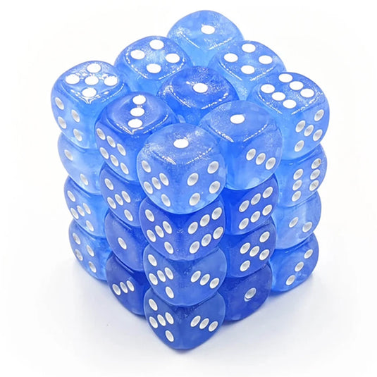 Chessex - Signature - 12mm d6 with pips Dice Blocks (36 Dice) - Borealis Sky Blue w/white