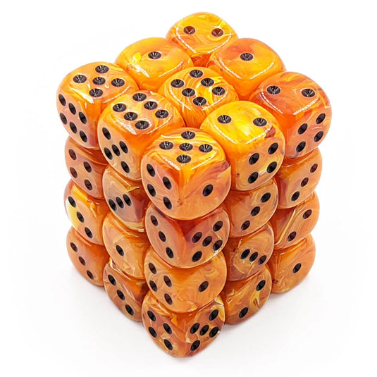 Chessex - Signature - 12mm d6 with pips Dice Blocks (36 Dice) - Vortex Orange w/black