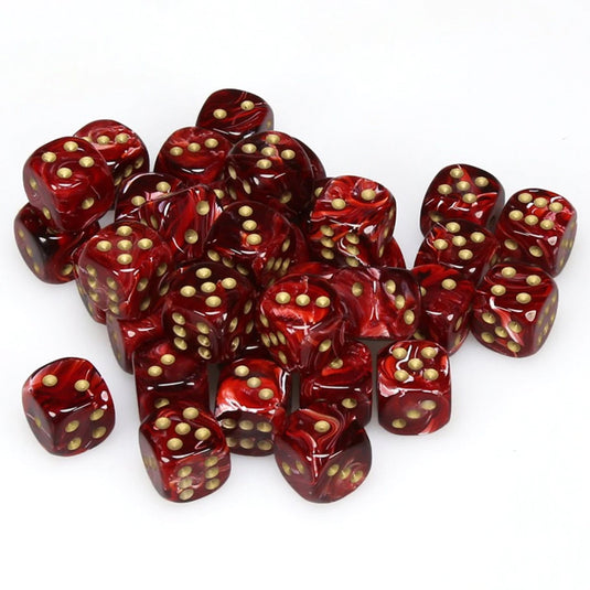 Chessex - Signature - 12mm d6 with pips Dice Blocks (36 Dice) - Vortex Burgundy w/gold