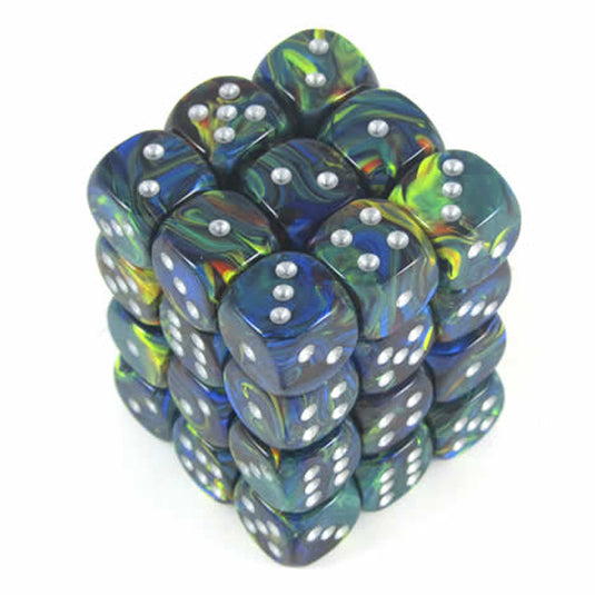 Chessex - Signature - 12mm d6 with pips Dice Blocks (36 Dice) -  Festive Green w/silver