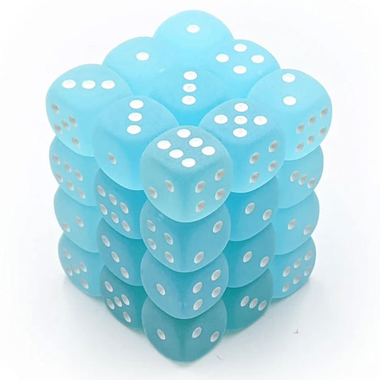 Chessex - Signature - 12mm d6 with pips Dice Blocks (36 Dice) - Frosted Teal w/white