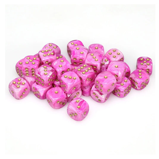 Chessex - Signature - 12mm d6 with pips Dice Blocks (36 Dice) -  Vortex Pink w/gold