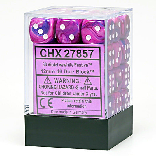 Chessex - Signature - 12mm d6 with pips Dice Blocks (36 Dice) -  Festive Violet w/white