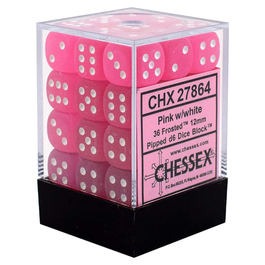 Chessex - Signature - 12mm d6 with pips Dice Blocks (36 Dice) -  Frosted Polyheral Pink w/white