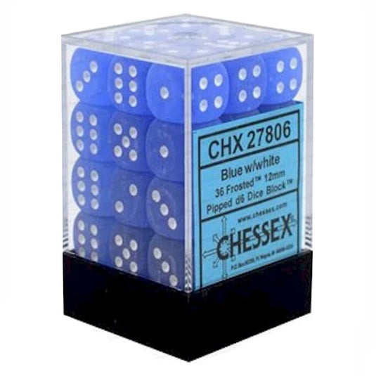 Chessex - Signature - 12mm d6 with pips Dice Blocks (36 Dice) - Frosted Blue w/white