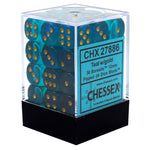 Chessex - Signature - 12mm d6 with pips Dice Blocks (36 Dice) -  Borealis Teal w/gold