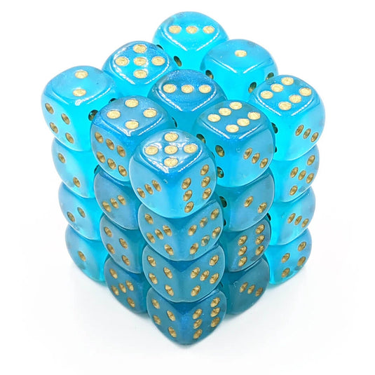 Chessex - Signature - 12mm d6 with pips Dice Blocks (36 Dice) -  Borealis Teal w/gold