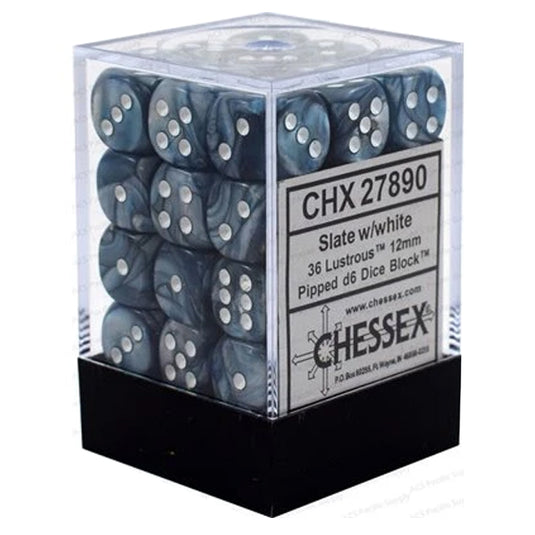 Chessex - Signature - 12mm d6 with pips Dice Blocks (36 Dice) -  Lustrous Slate w/white