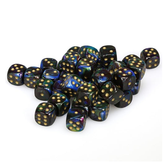 Chessex - Signature - 12mm d6 with pips Dice Blocks (36 Dice) - Lustrous Shadow w/gold