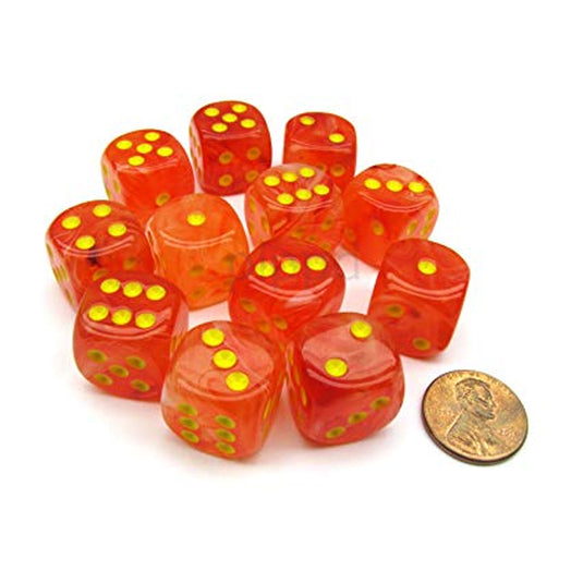 Chessex - Signature - 12mm d6 with pips Dice Blocks (36 Dice) - Ghostly Glow Orange/yellow