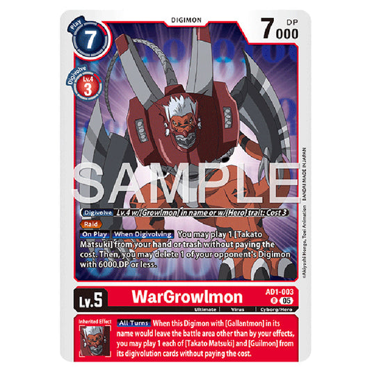 WarGrowlmon AD1-003 card from the Digimon set AD01 - Digimon Generation