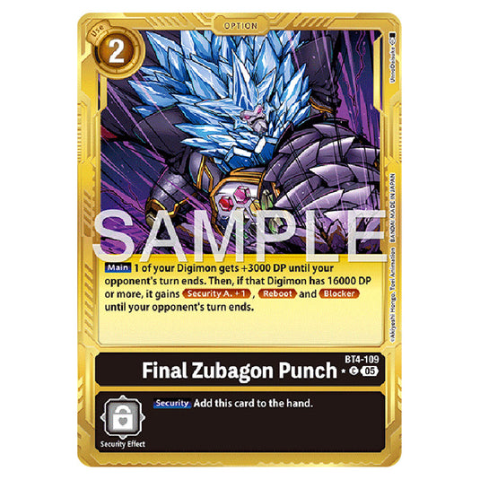 Final Zubagon Punch BT4-109a card from the Digimon set AD01 - Digimon Generation