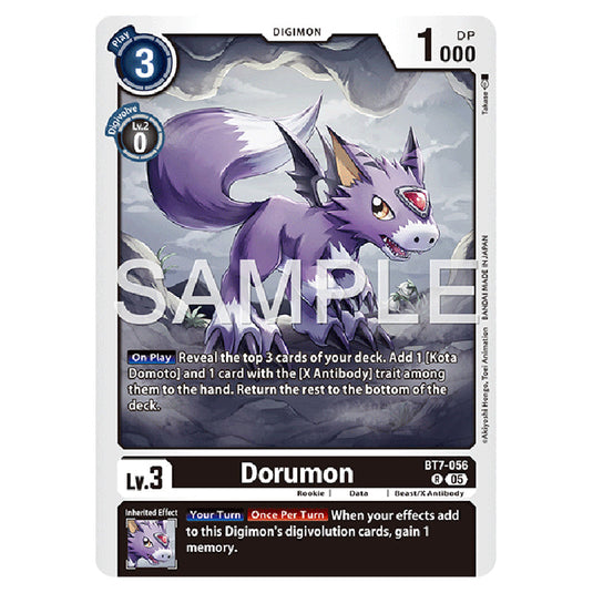 Dorumon BT7-056 card from the Digimon set AD01 - Digimon Generation