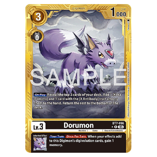 Dorumon (Gold Border) BT7-056a card from the Digimon set AD01 - Digimon Generation