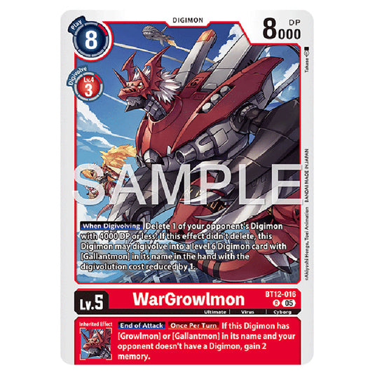 WarGrowlmon BT12-016 card from the Digimon set AD01 - Digimon Generation