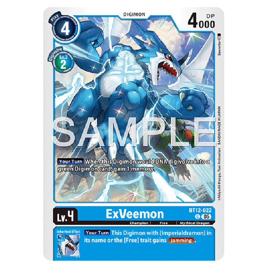 ExVeemon BT12-022 card from the Digimon set AD01 - Digimon Generation