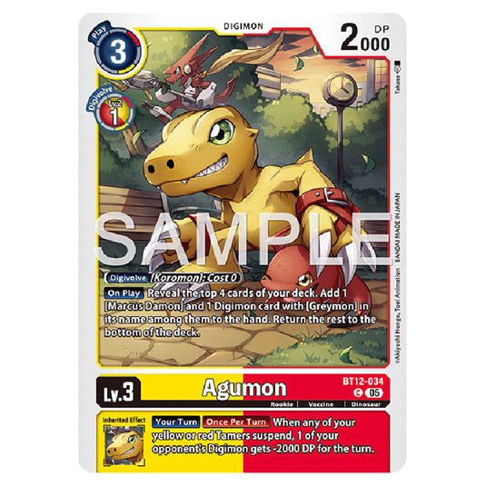 Agumon BT12-034 card from the Digimon set AD01 - Digimon Generation