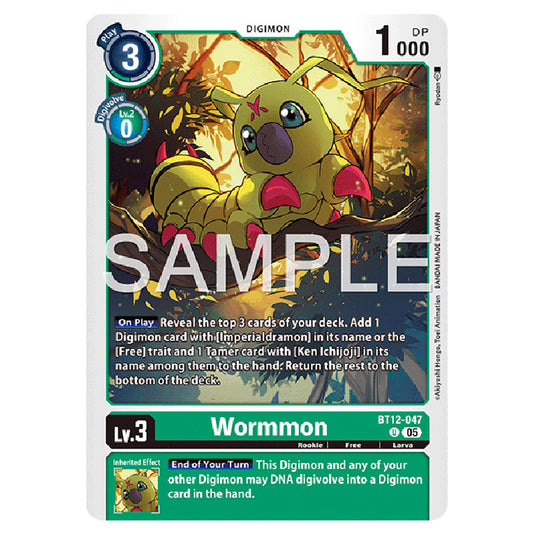 Wormmon BT12-047 card from the Digimon set AD01 - Digimon Generation