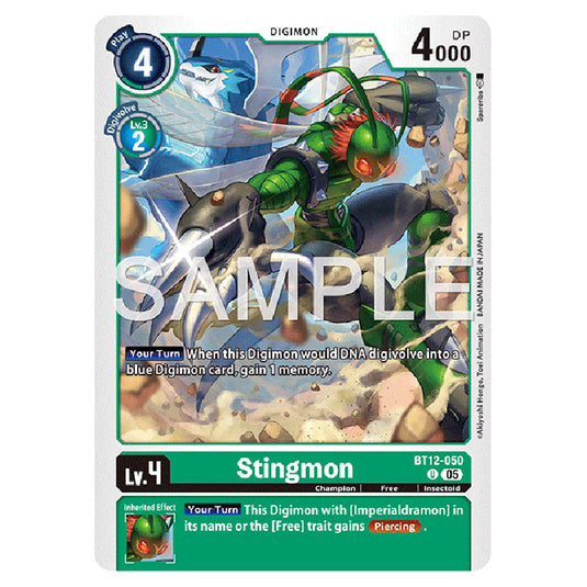 Stingmon BT12-050 card from the Digimon set AD01 - Digimon Generation