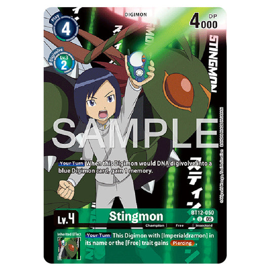 Stingmon (Gold Border) BT12-050a card from the Digimon set AD01 - Digimon Generation
