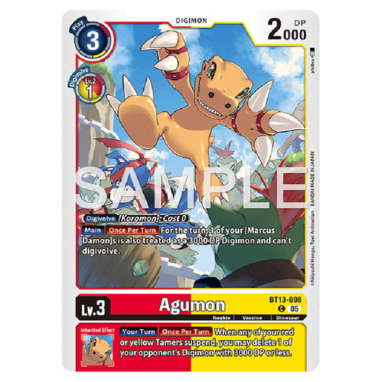 Agumon BT13-008 card from the Digimon set AD01 - Digimon Generation