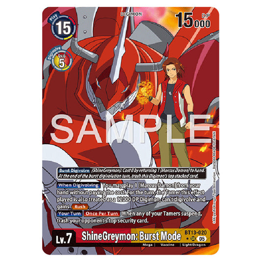 ShineGreymon: Burst Mode BT13-020a card from the Digimon set AD01 - Digimon Generation