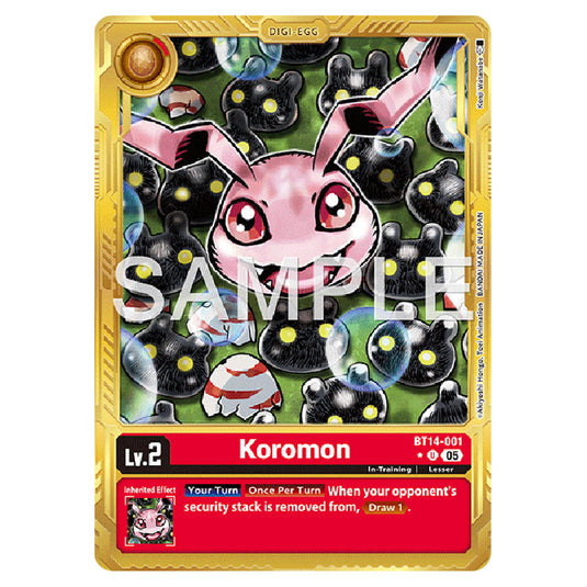 Koromon (Gold Border) BT14-001a card from the Digimon set AD01 - Digimon Generation