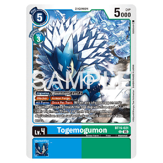 Togemogumon BT16-021 card from the Digimon set AD01 - Digimon Generation