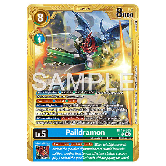 Paildramon (Gold Border) BT16-025a card from the Digimon set AD01 - Digimon Generation