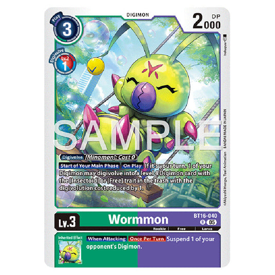 Wormmon BT16-040 card from the Digimon set AD01 - Digimon Generation
