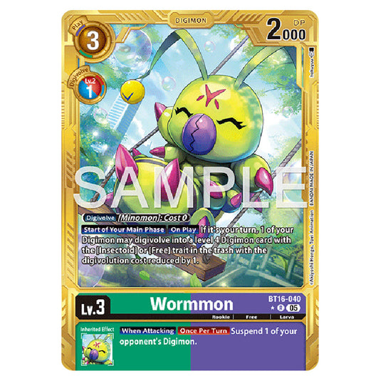 Wormmon (Gold Border) BT16-040a card from the Digimon set AD01 - Digimon Generation