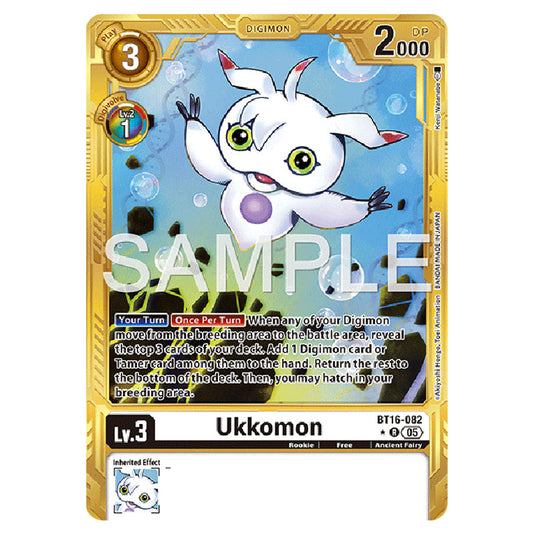 Ukkomon (Gold Border) BT16-082a card from the Digimon set AD01 - Digimon Generation