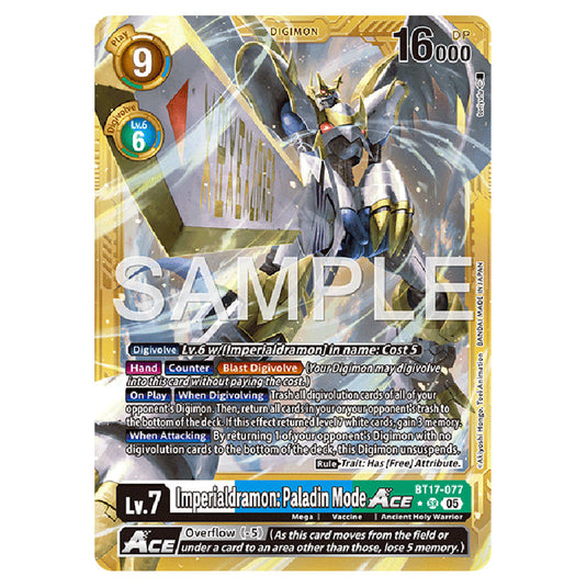 Imperialdramon: Paladin Mode (Gold Border) BT17-077a card from the Digimon set AD01 - Digimon Generation
