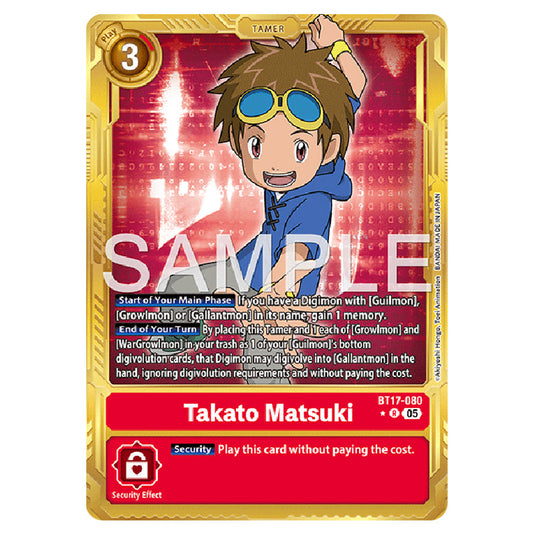 Takato Matsuki (Gold Border) BT17-080a card from the Digimon set AD01 - Digimon Generation