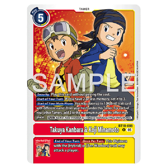 Takuya Kanbara & Koji Minamoto BT18-088 card from the Digimon set AD01 - Digimon Generation