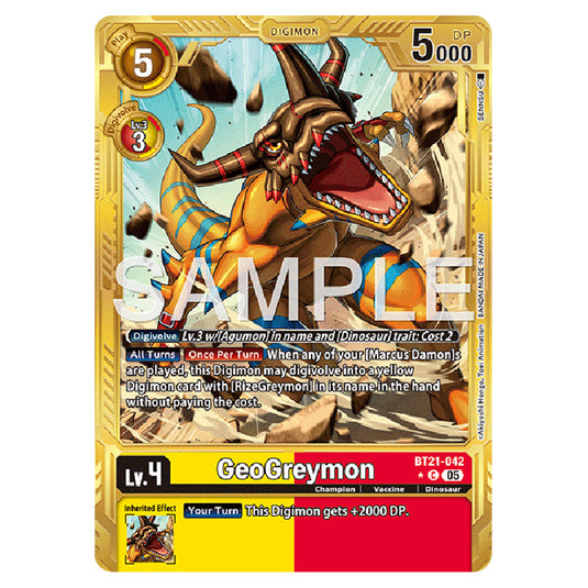 GeoGreymon (Gold Border) BT21-042a card from the Digimon set AD01 - Digimon Generation