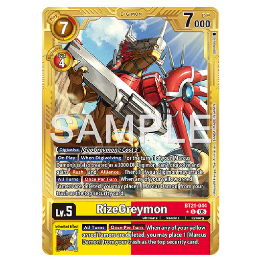 RizeGreymon (Gold Border) BT21-044a card from the Digimon set AD01 - Digimon Generation