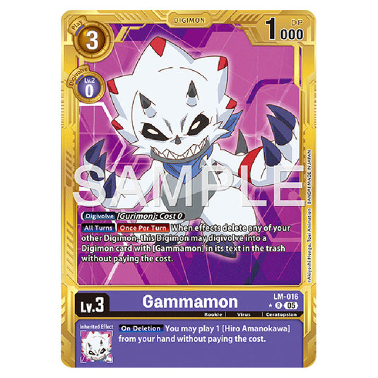 Gammamon (Gold Border) LM-016a card from the Digimon set AD01 - Digimon Generation