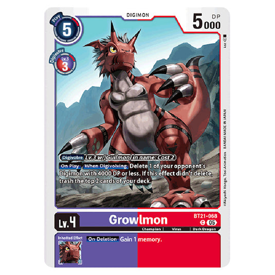 Growlmon BT21-068 card from the Digimon set World Convergence